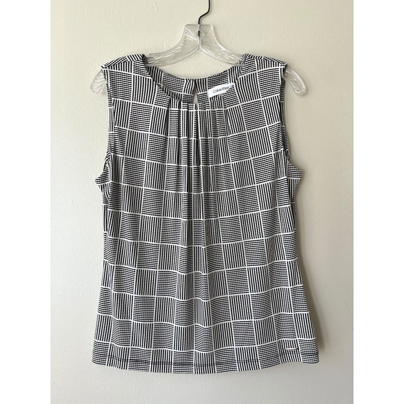 Calvin Klein Sleeveless Gingham Pleated Tank Top Blouse Black White Size M - Picture 2 of 11